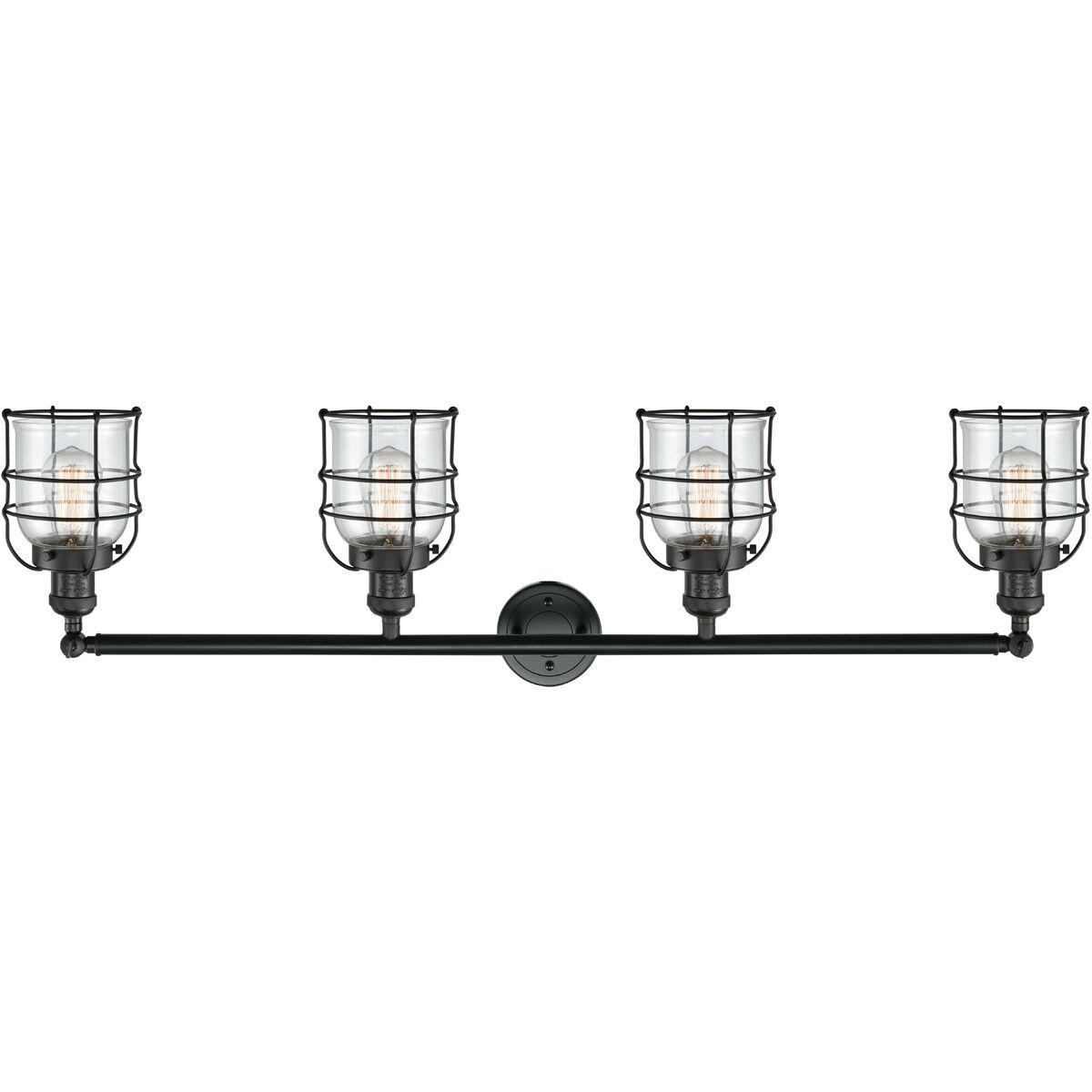 Franklin Restoration Small Bell Cage 4 Light 42 inch Black Antique Brass Bath Vanity Light Wall Light in Clear Glass, Franklin Restoration