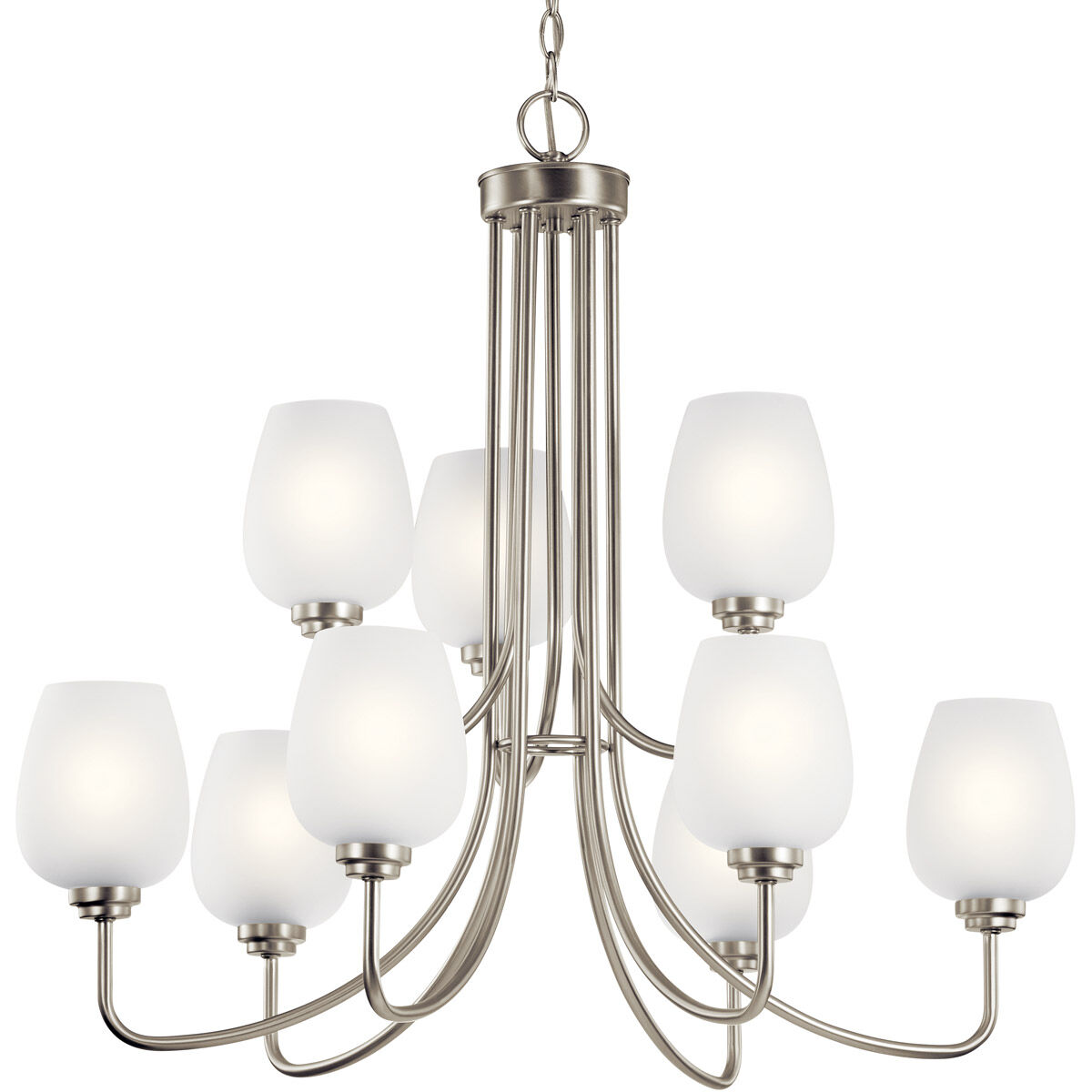 Valserrano 9 Light 32 inch Brushed Nickel Chandelier 2 Tier Ceiling Light in Satin Etched Glass, 2 Tier