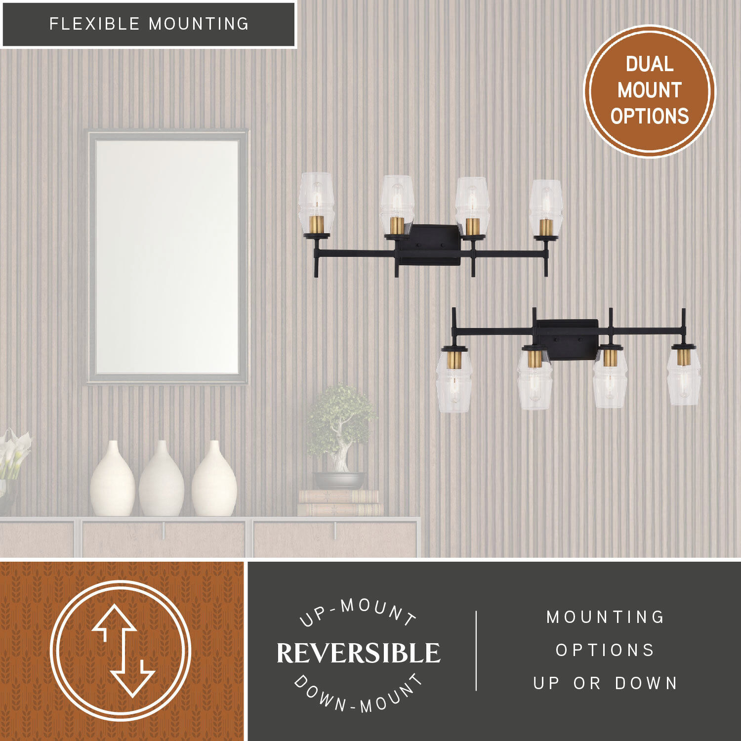 Warren LED 30 inch Matte Black and Brushed Brass Bathroom Light Wall Light in 4