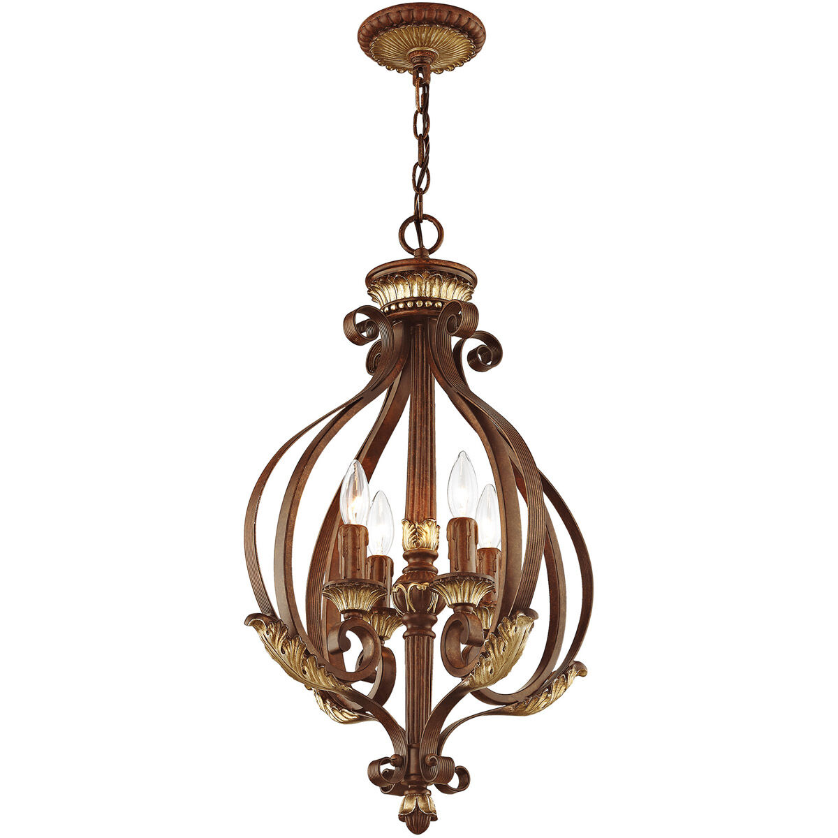 Villa Verona 4 Light 16 inch Verona Bronze with Aged Gold Leaf Accents Foyer Ceiling Light