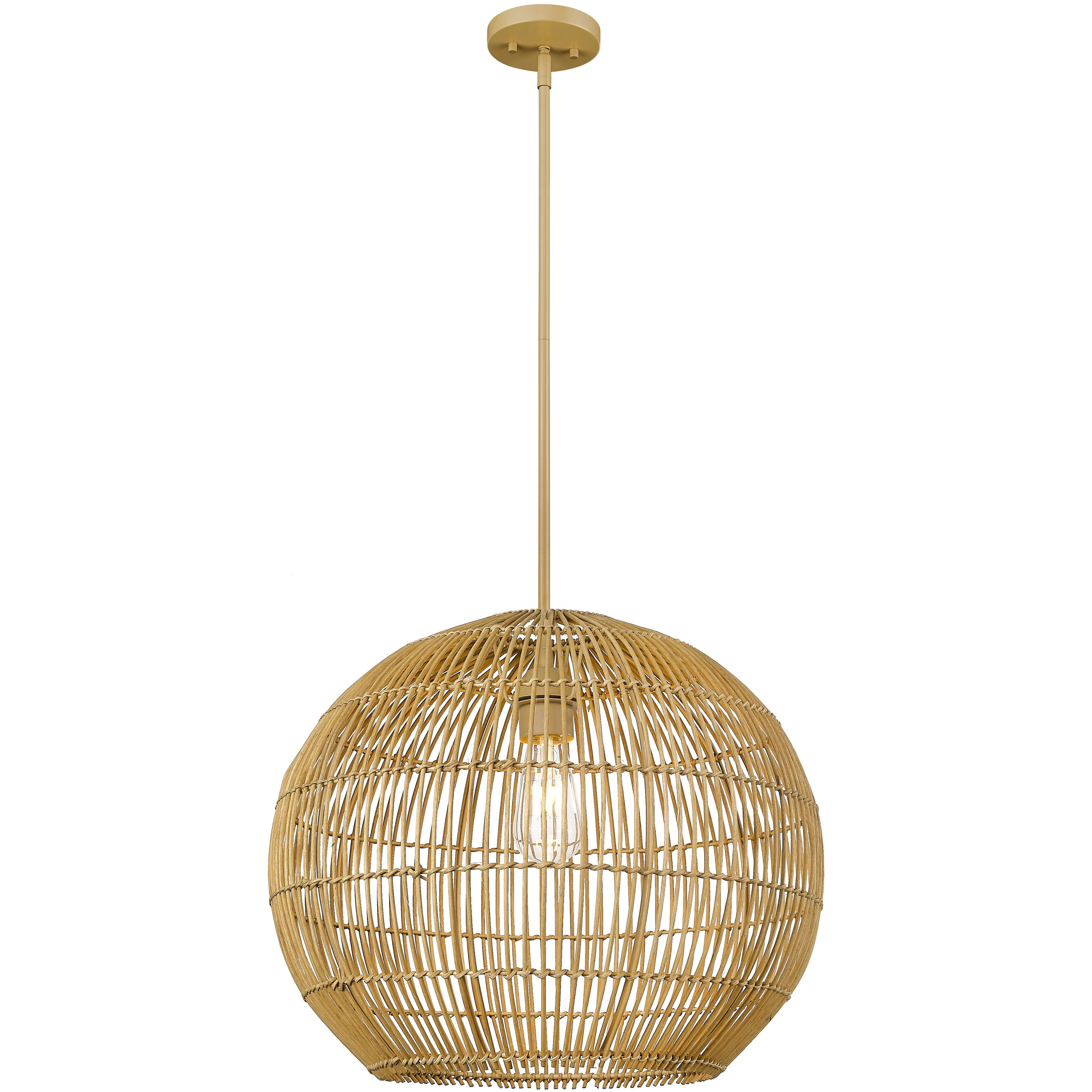 Berkshire 1 Light 19.25 inch Tan Metal with Camel Rattan Pendant Ceiling Light