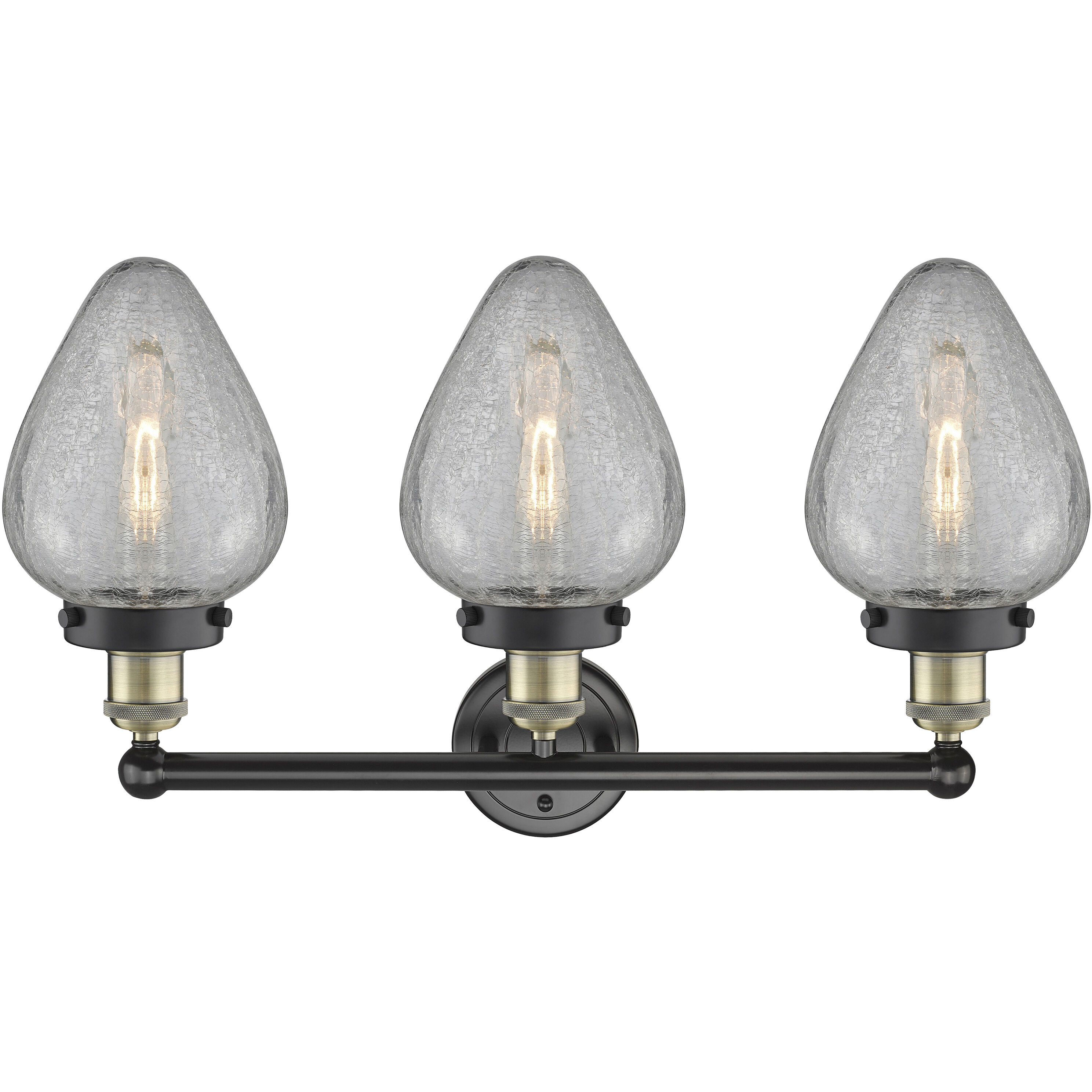 Geneseo 3 Light 24 inch Black Antique Brass Bath Vanity Light Wall Light in Clear Crackle Glass