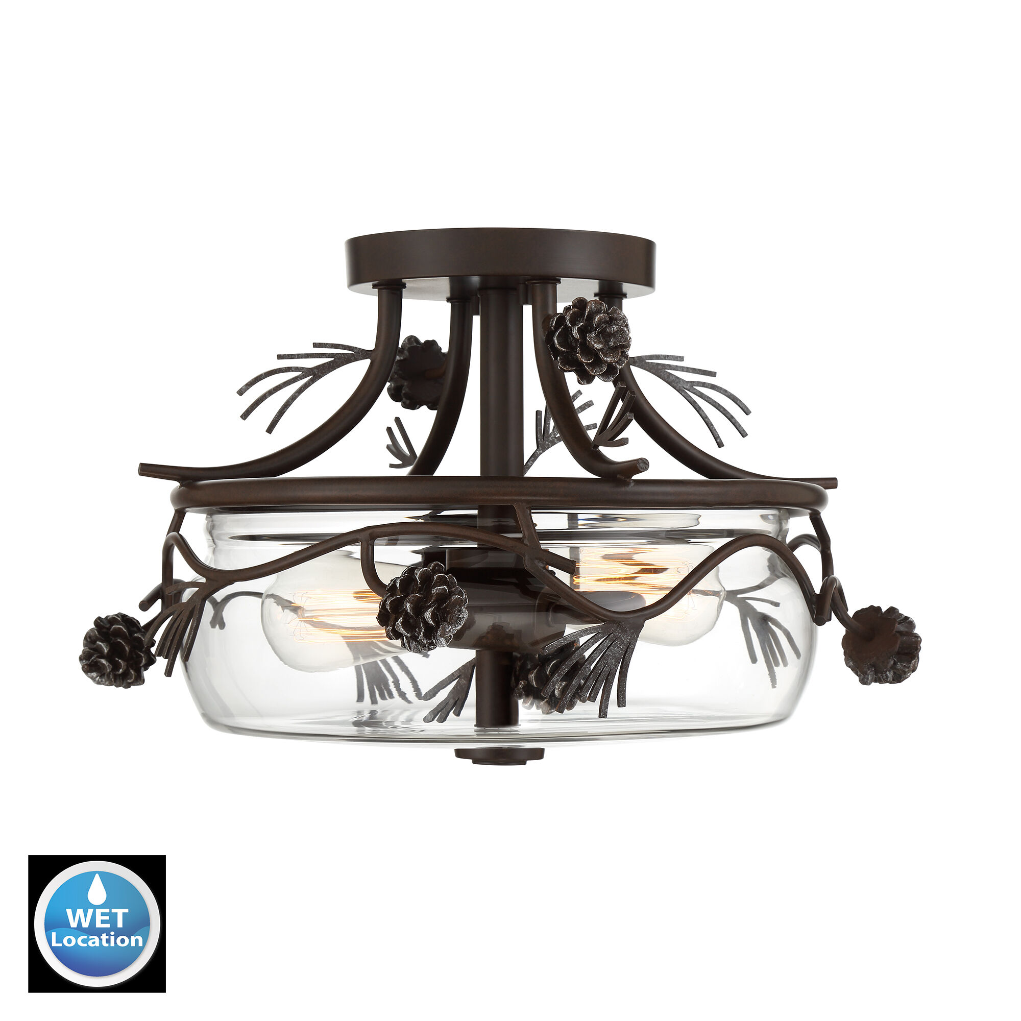 Ponderosa Ridge 2 Light 16 inch Weathered Spruce/Silver Highlights Semi Flush Ceiling Light