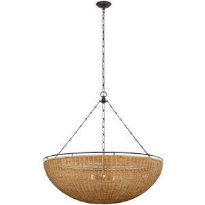 Chapman & Myers Clovis LED 60 inch Aged Iron and Natural Wicker Chandelier Ceiling Light, Grande