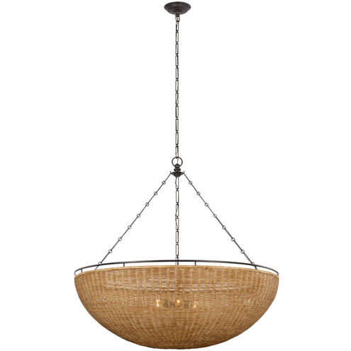 Chapman & Myers Clovis LED 60 inch Aged Iron and Natural Wicker Chandelier Ceiling Light, Grande