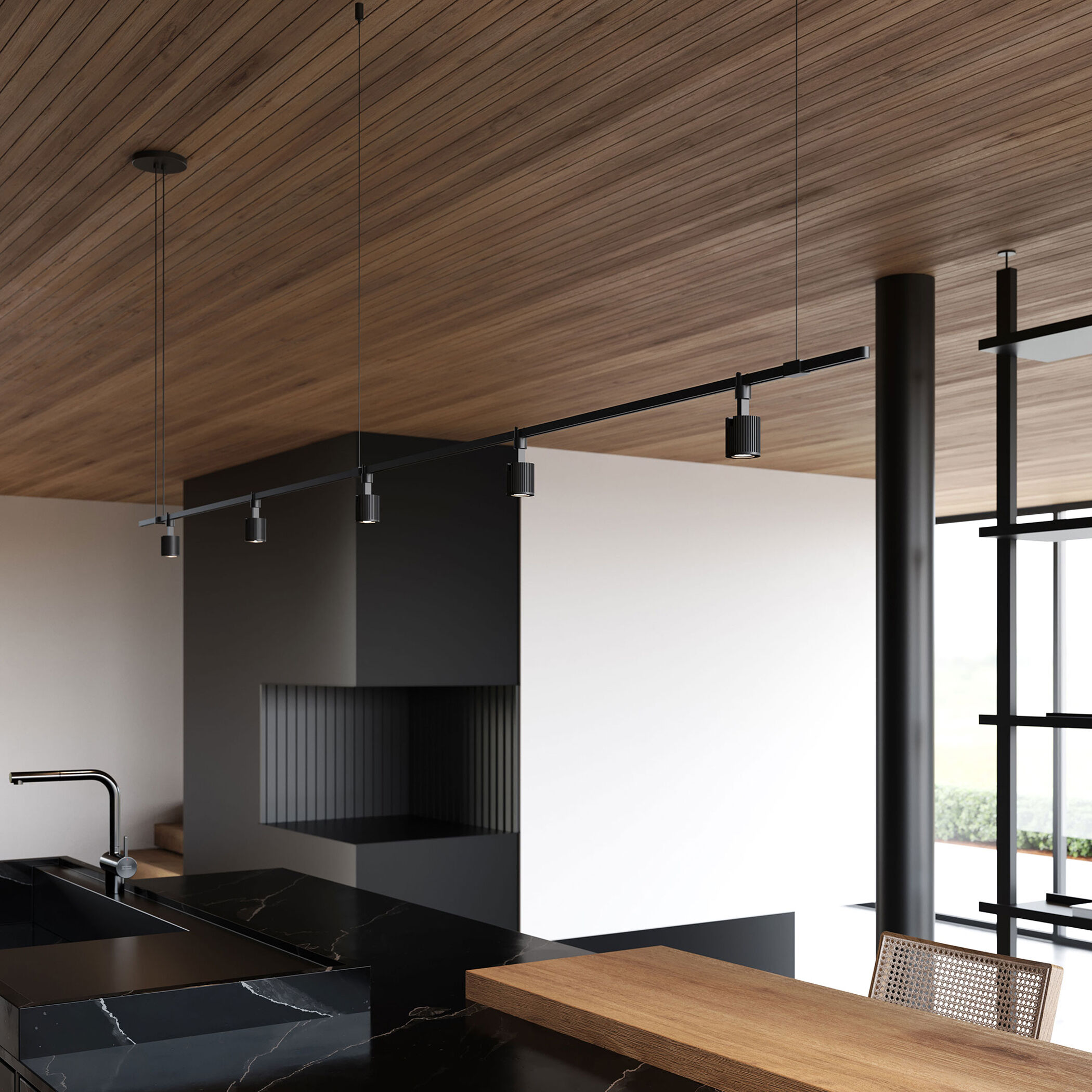 Suspenders LED 97 inch Satin Black Pendant Ceiling Light