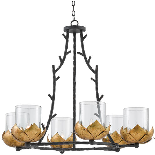 Water-lily 6 Light 38 inch New Gold Leaf/French Black Chandelier Ceiling Light, Large