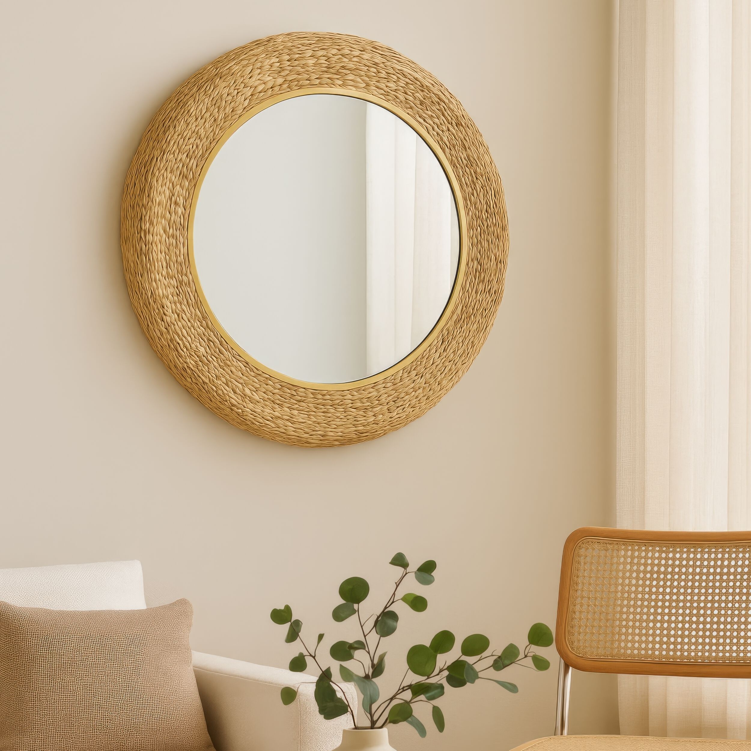 Athena 40.25 X 40.25 inch French Gold with Natural Seagrass Wall Mirror