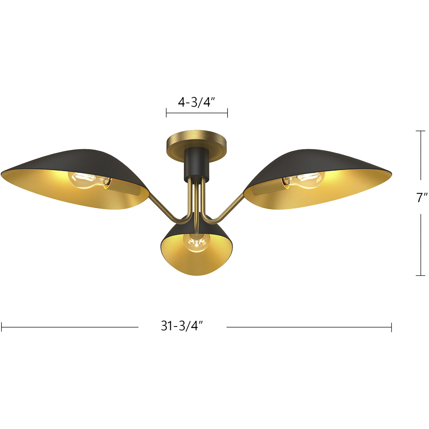 Alora Mood Oscar 3 Light 31.75 inch Aged Gold/Matte Black Semi-Flush Mount Ceiling Light in Aged Gold and Matte Black