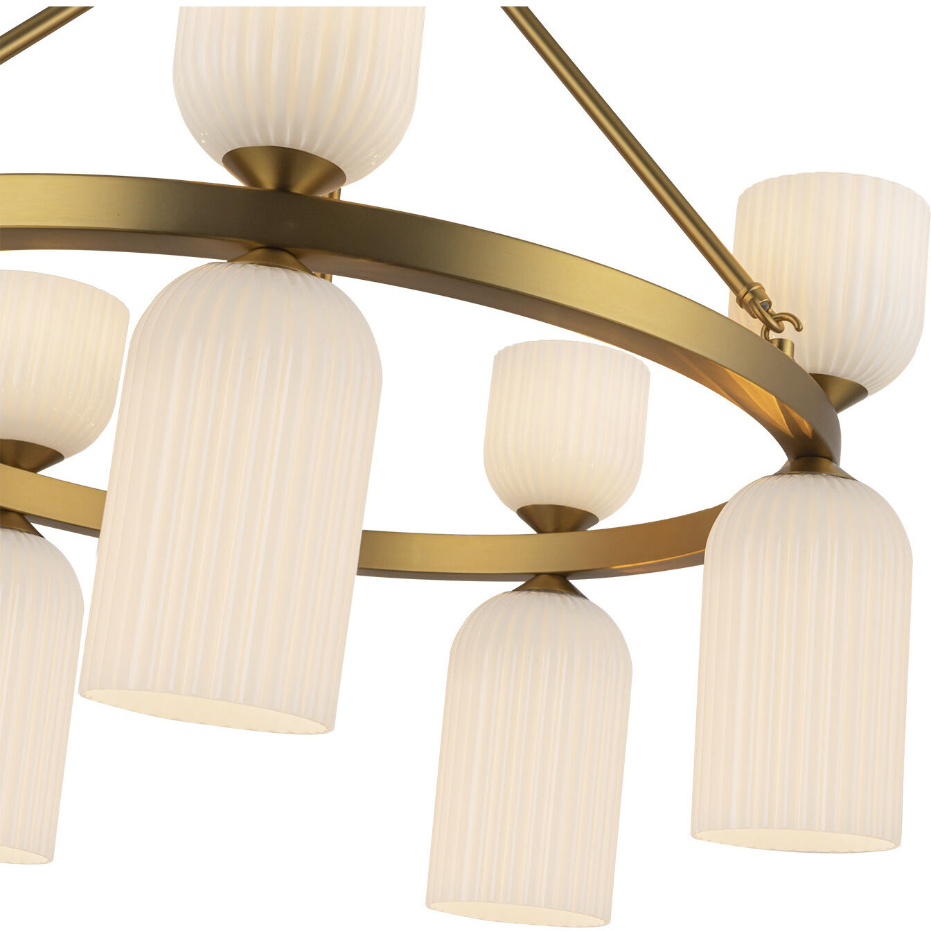 Alora Mood Nelly 10 Light 25.88 inch Brushed Gold/Glossy Ribbed Opal Glass Chandelier Ceiling Light in Glossy Opal Ribbed Glass Shade