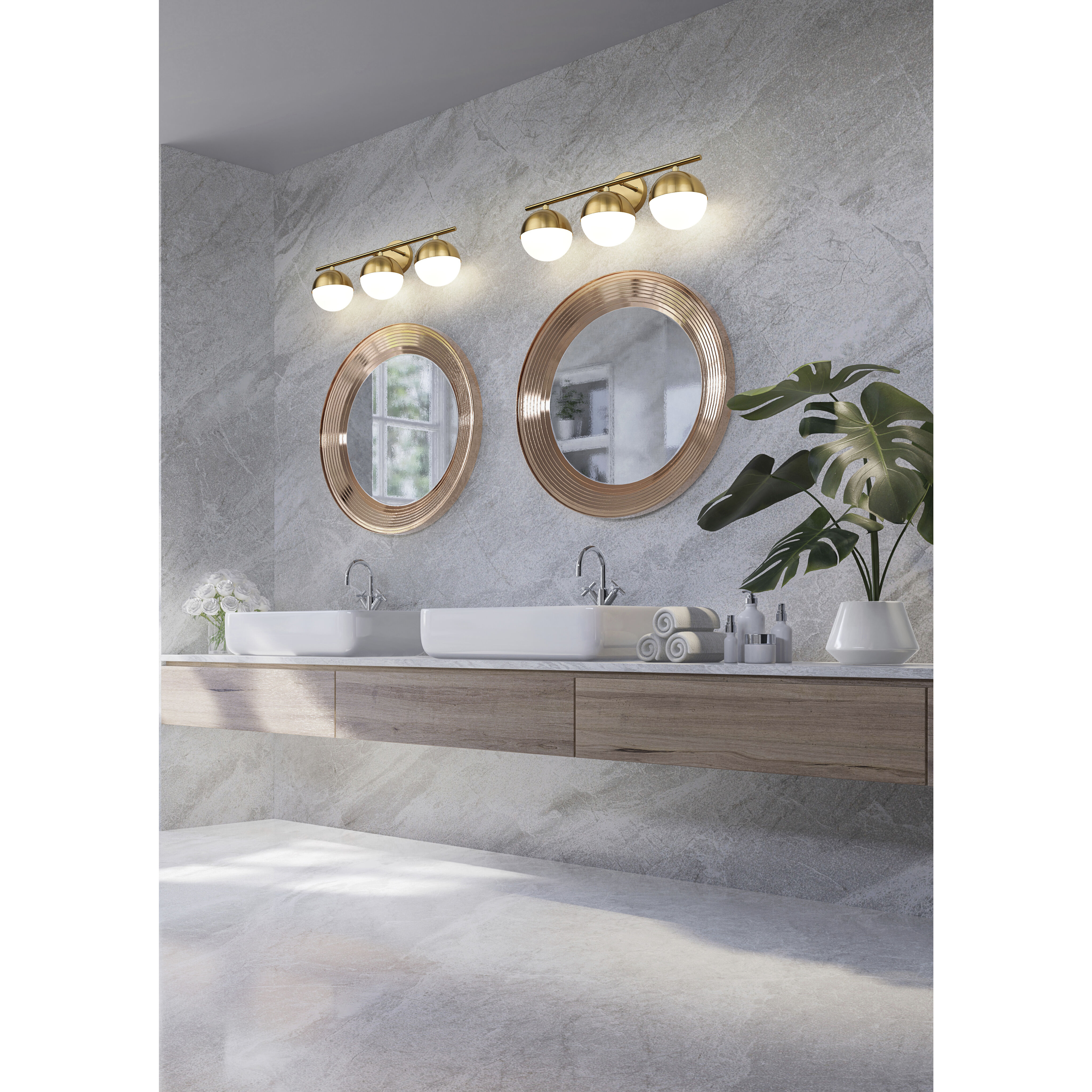 Realm Sphere 3 Light 24 inch Modern Gold Bath Vanity Wall Light