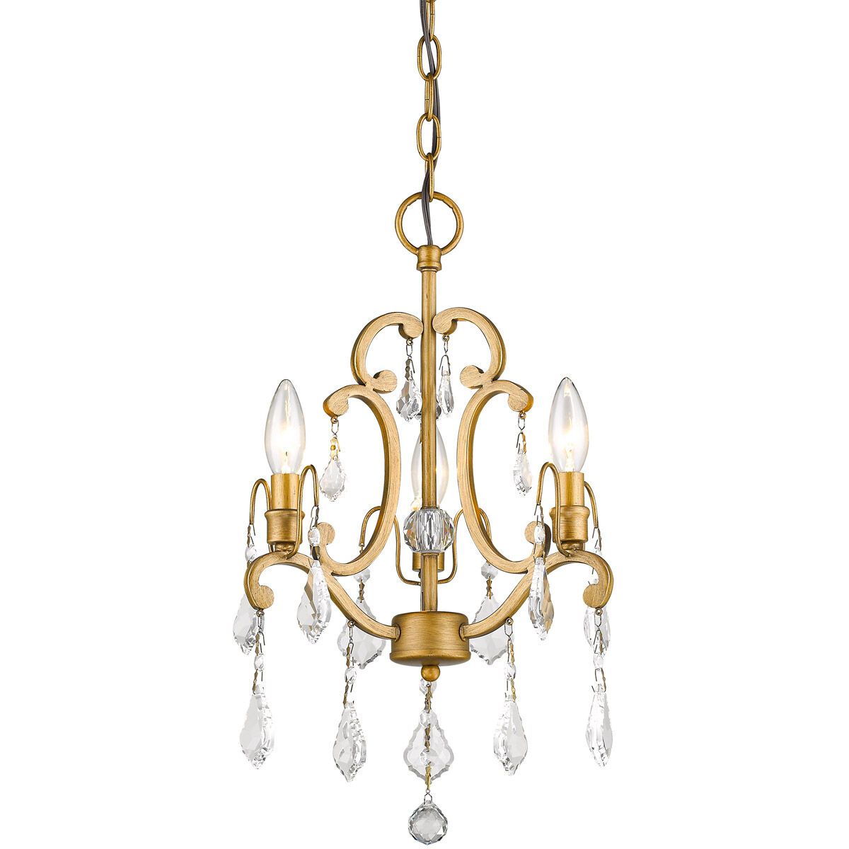 Claire 3 Light 12 inch Antique Gold Convertible Mini Chandelier Ceiling Light