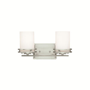 Hendrik 2 Light 15 inch Brushed Nickel Wall Mt Bath 2 Arm Wall Light in Satin Etched Cased Opal