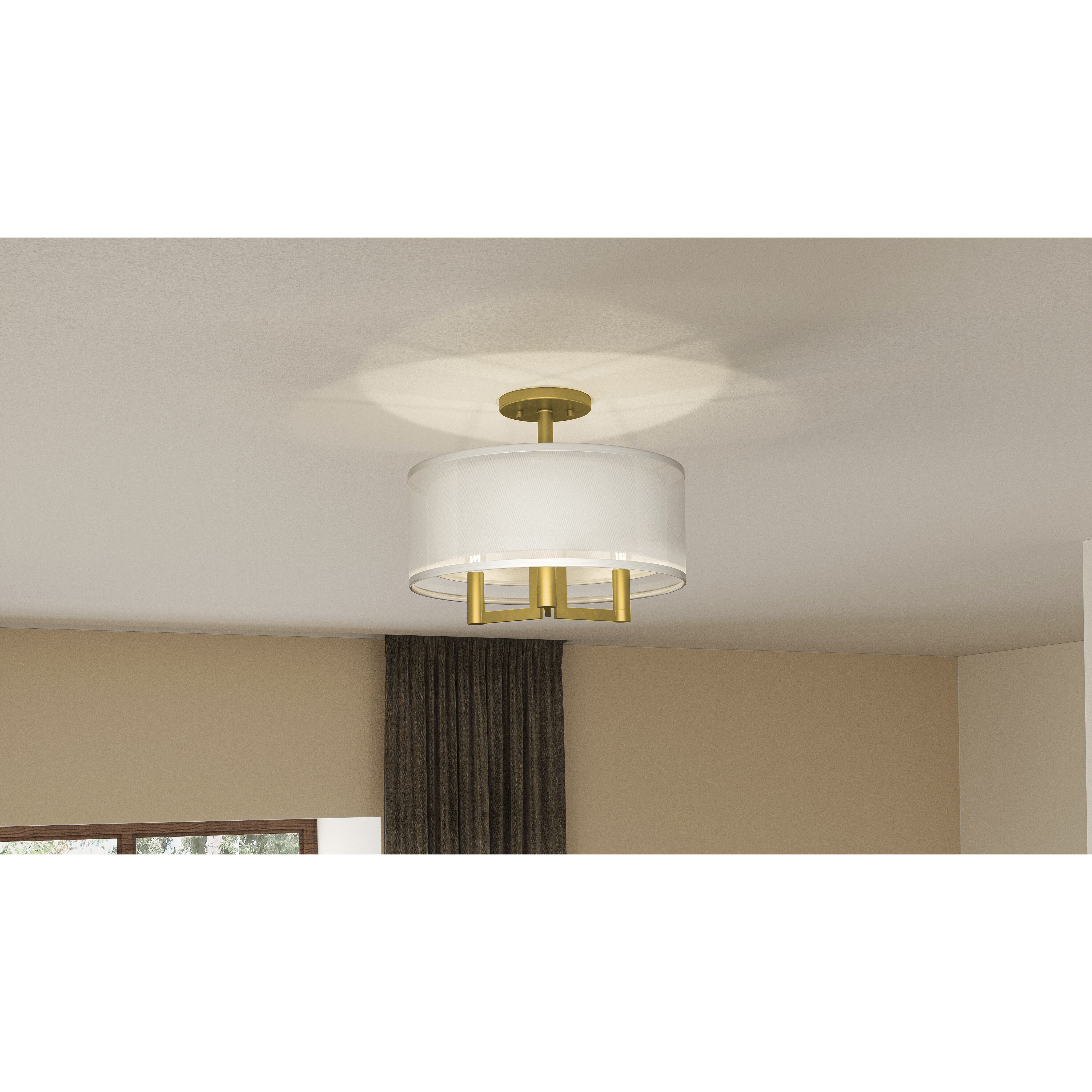Bodnar 3 Light 15 inch Aged Brass Semi-Flush Mount Ceiling Light