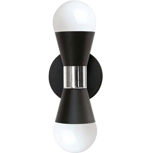 Fortuna 2 Light 5 inch Matte Black with Polished Chrome Decorative Wall Sconce Wall Light in Matte Black and Polished Chrome
