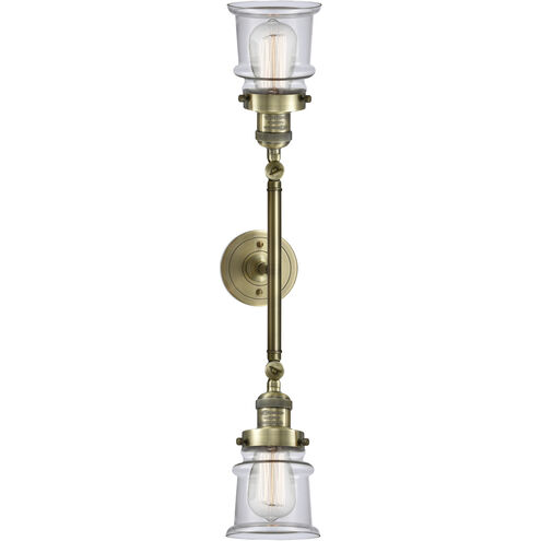 Franklin Restoration Small Canton 2 Light 17 inch Antique Brass Bath Vanity Light Wall Light in Incandescent, Clear Glass, Franklin Restoration