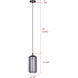 Malek 1 Light 5.88 inch Matte Black Corded Pendant Ceiling Light in Smoked Ribbed Glass
