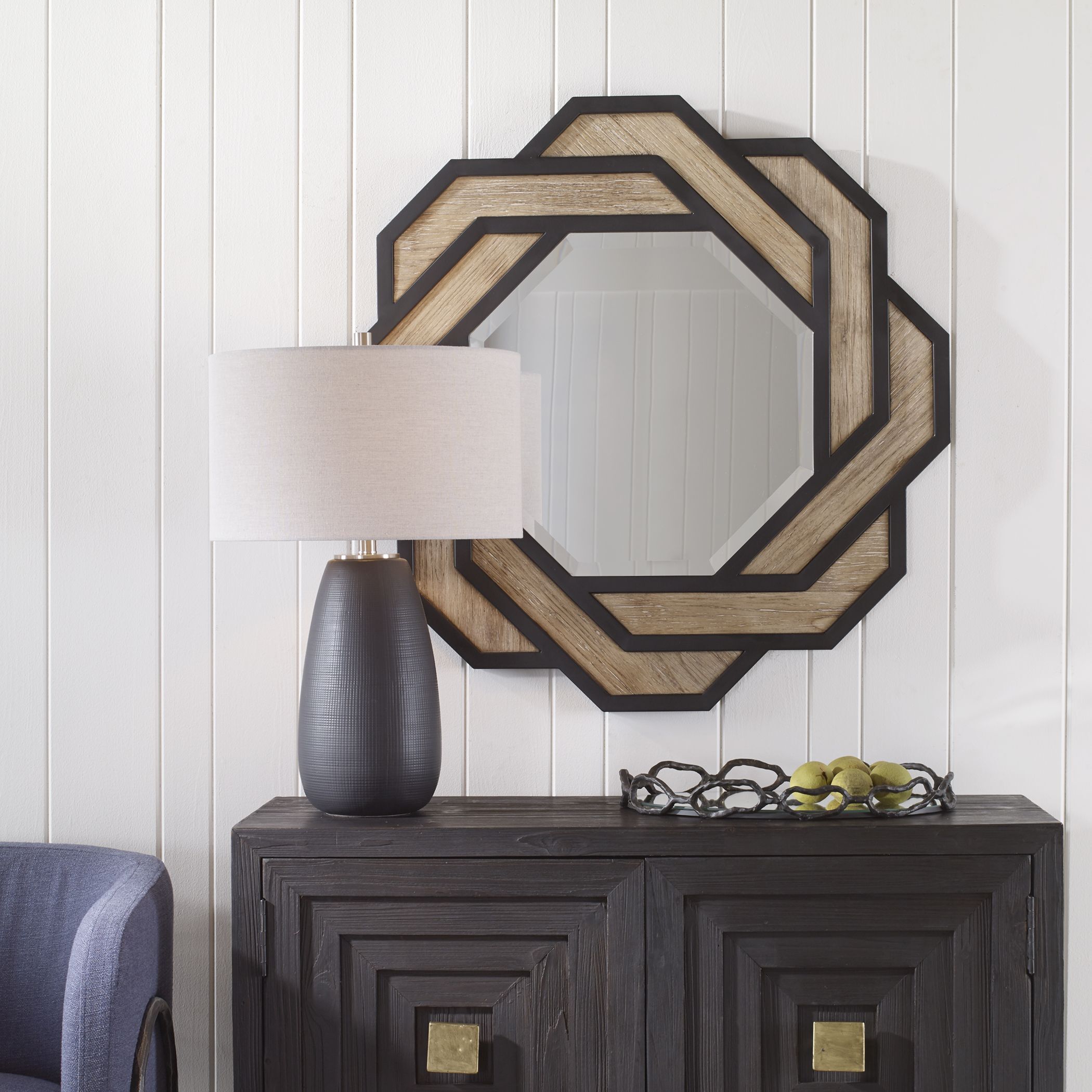 Continuity 36 X 36 inch Satin Black and Distressed Wood Mirror