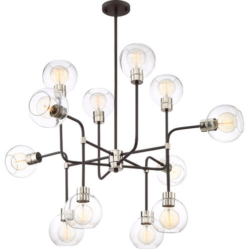 Pierre 12 Light 44 inch Polished Nickel and Matte Black with Glass Chandelier Ceiling Light