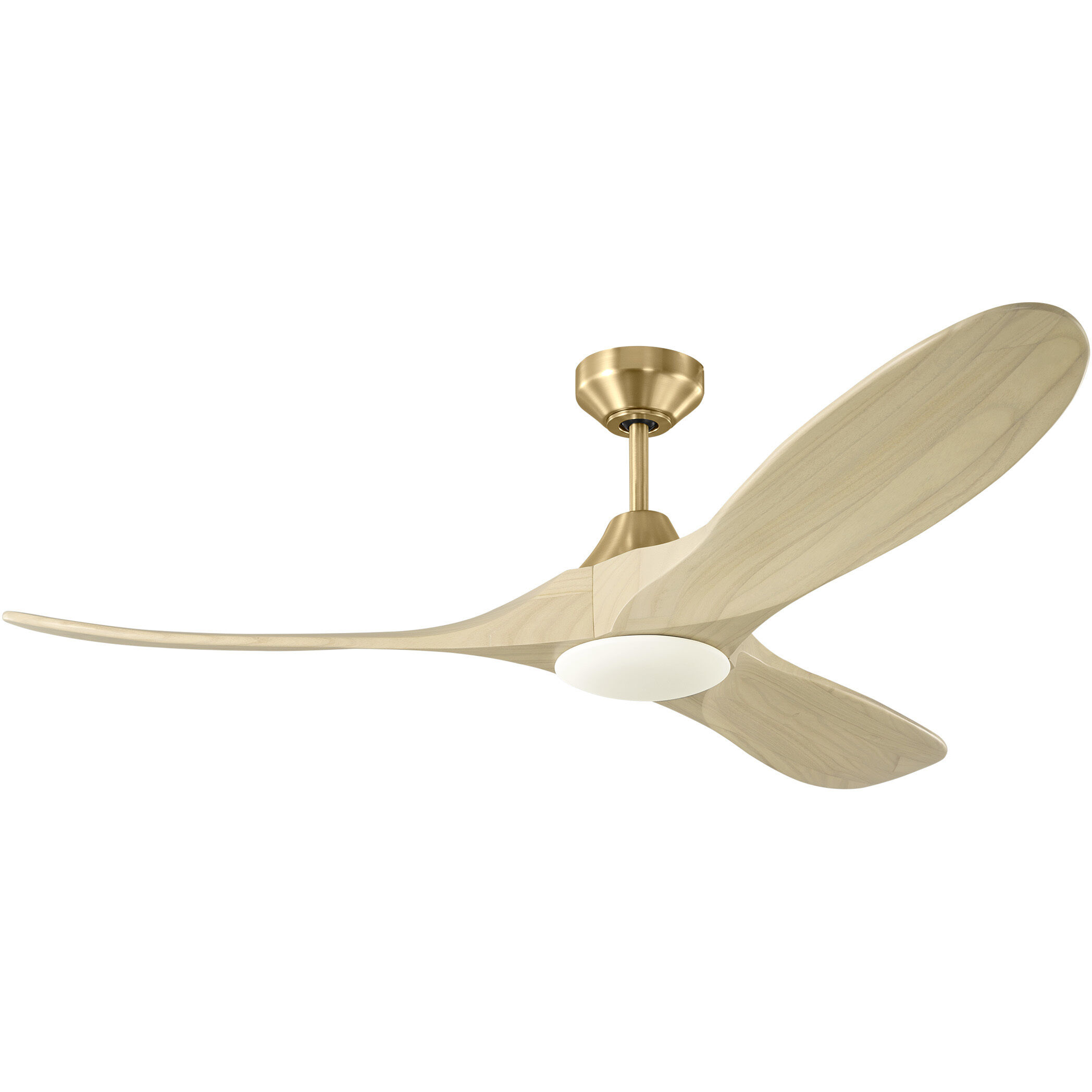 Maverick 52 inch Burnished Brass with Washed White Oak Blades Indoor/Outdoor Smart Ceiling Fan in Included, Light Kit Integrated