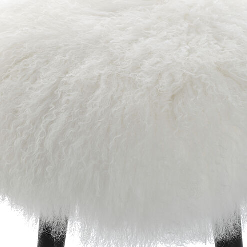 Wooly 18.5 inch White Sheepskin and Matte Black Accent Stool