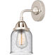 Nouveau 2 Small Bell 1 Light 5 inch Polished Nickel Sconce Wall Light in Seedy Glass