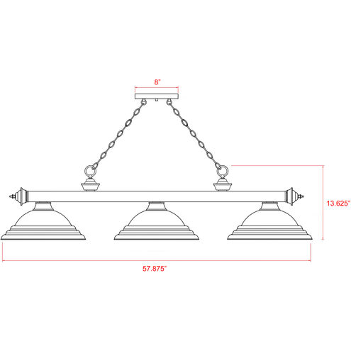 Cordon 3 Light 58 inch Matte Black and Brushed Nickel Billiard Ceiling Light in Matte Black Steel