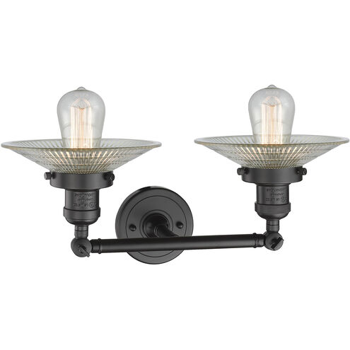 Franklin Restoration Halophane LED 18 inch Oil Rubbed Bronze Bath Vanity Light Wall Light in Clear Halophane Glass, Franklin Restoration