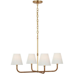 Chapman & Myers Basden LED 32 inch Antique-Burnished Brass and Natural Rattan Single Tier Chandelier Ceiling Light, Medium