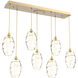 Ellisse 7 Light Gilded Brass Linear Pendant Ceiling Light in Ellisse Amber, Multi-Port