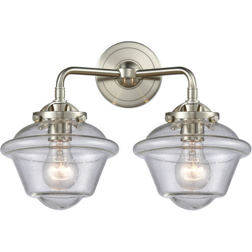Nouveau Small Oxford LED 15.5 inch Brushed Satin Nickel Bath Vanity Light Wall Light in Seedy Glass, Nouveau