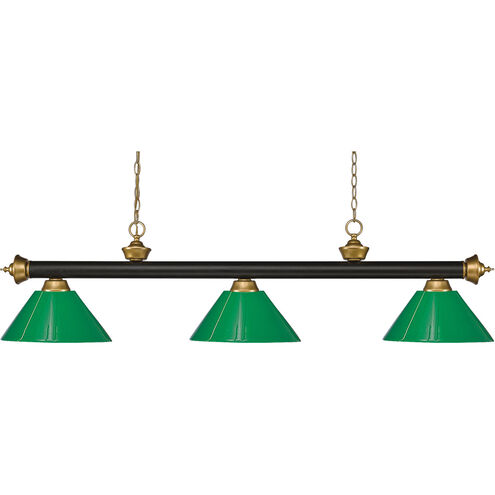 Riviera 3 Light 57 inch Bronze and Satin Gold Billiard Ceiling Light in Green Plastic, 10.4