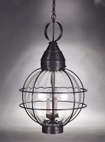 Onion 3 Light 18 inch Antique Copper Hanging Lantern Ceiling Light in Clear Seedy Glass, Candelabra 