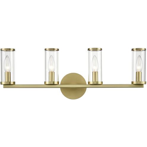 Revolve 4 Light 27.16 inch Clear Glass and Natural Brass Bath Vanity Wall Light