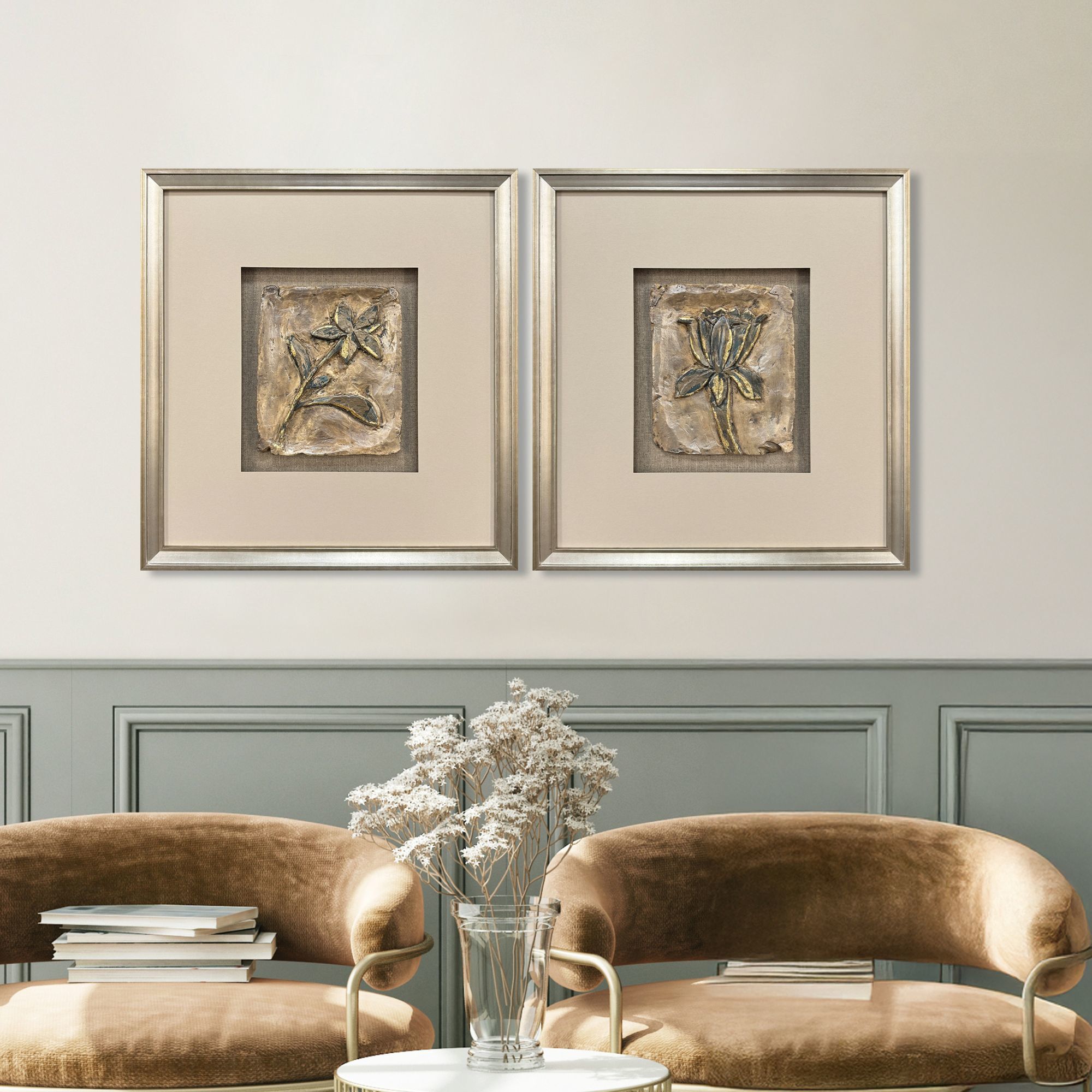 Heirloom Blooms Brown and Blue and Metallic and Neutral Framed Art, The Studio