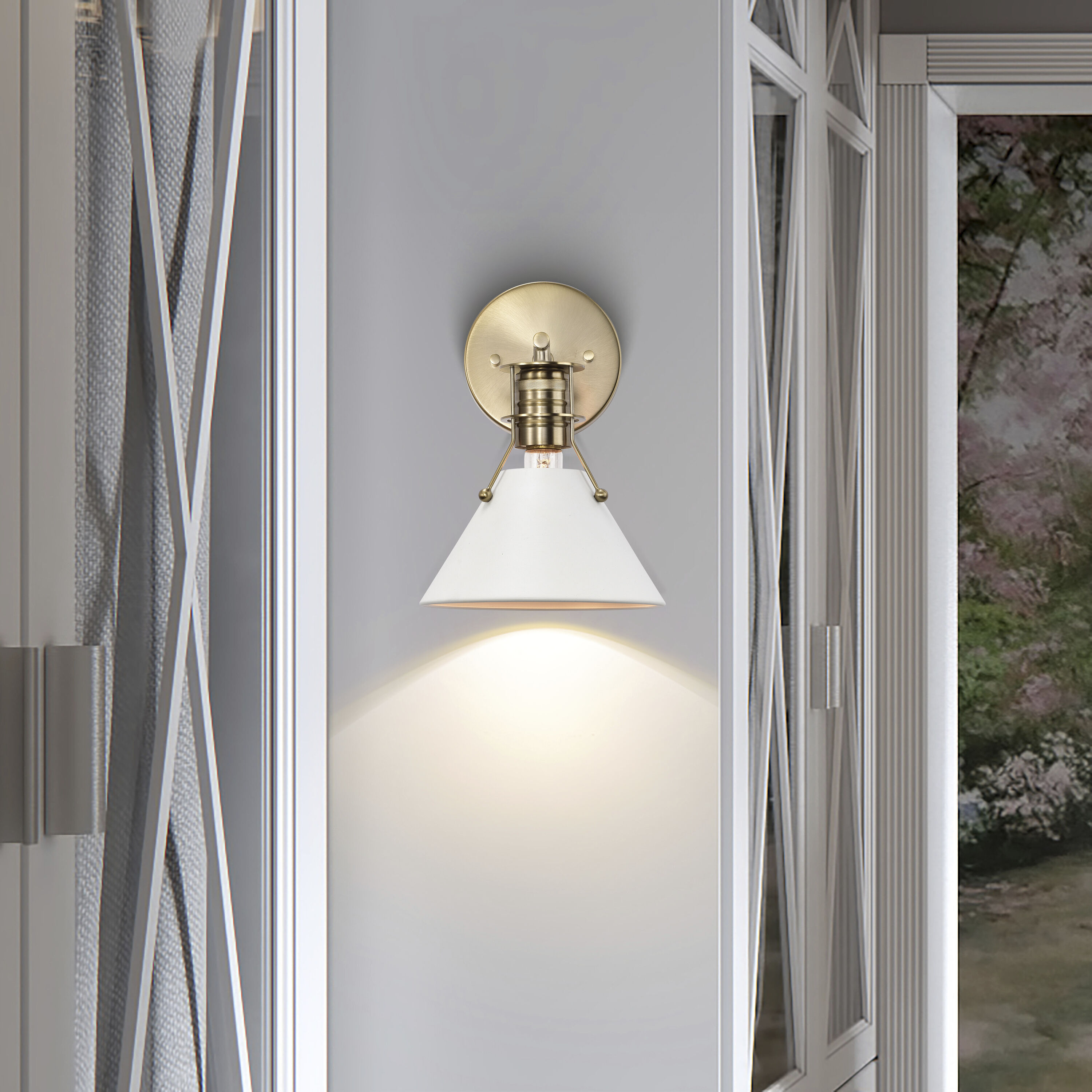 Outpost 1 Light 7 inch Matte White/Burnished Brass Bathroom Vanity Lights Wall Light