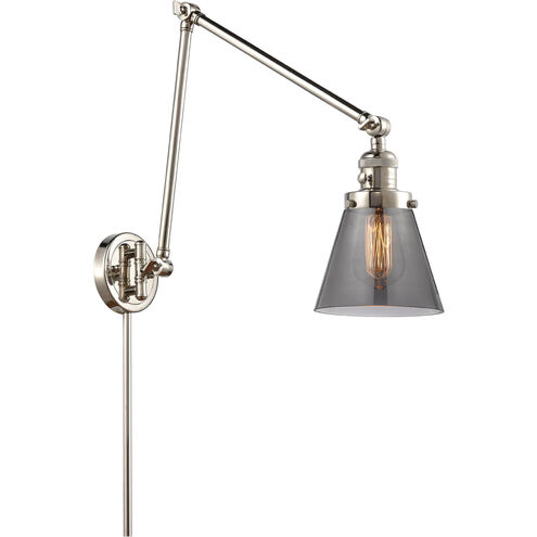 Small Cone 30 inch 3.50 watt Polished Nickel Swing Arm Wall Light, Franklin Restoration