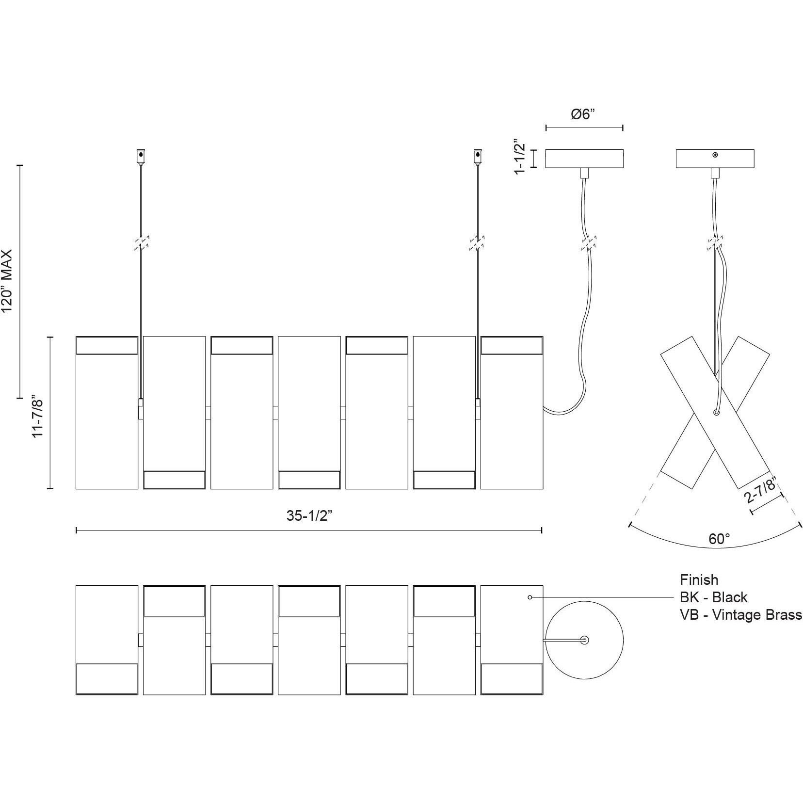 Domino Linear Pendant Ceiling Light in Vintage Brass