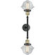 Franklin Restoration Small Oxford 2 Light 17 inch Black Antique Brass Bath Vanity Light Wall Light in Clear Glass, Franklin Restoration