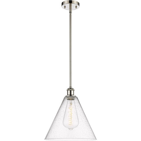 Ballston Cone LED 12 inch Polished Nickel Mini Pendant Ceiling Light in Seedy Glass