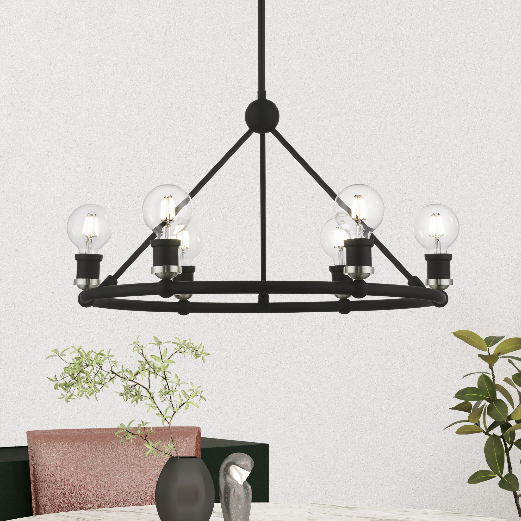 Lansdale 6 Light 25 inch Black with Brushed Nickel Accents Chandelier Ceiling Light