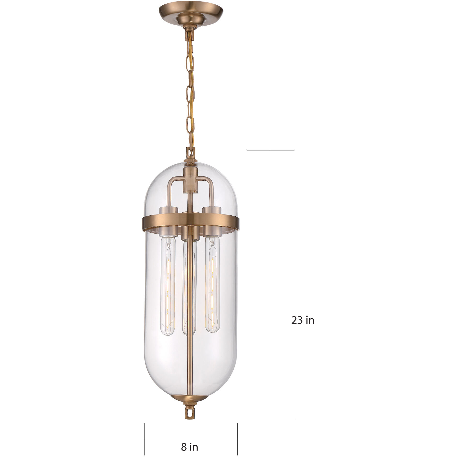 Fathom 3 Light 8 inch Vintage Brass and Clear Pendant Ceiling Light