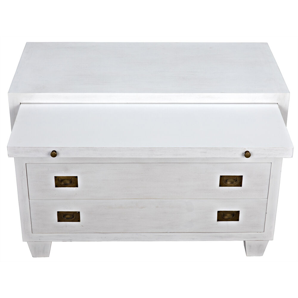 Noir 40 X 30 inch White Wash Side Table, 2 Drawer