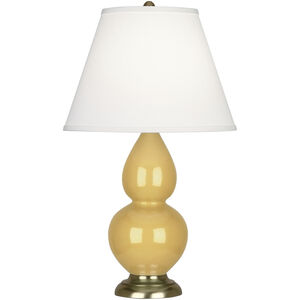 Small Double Gourd 23 inch 150 watt Sunset Yellow Accent Lamp Portable Light in Antique Brass, Pearl Dupioni