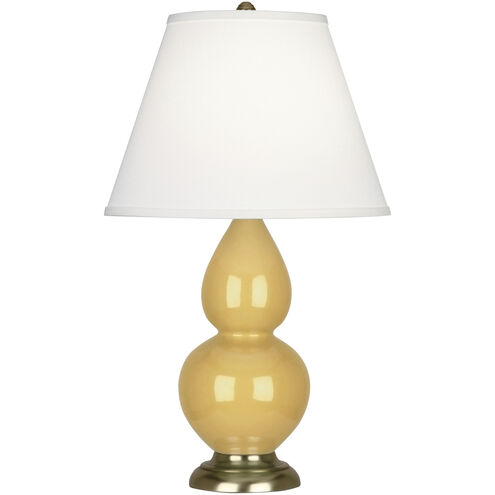 Small Double Gourd 22.75 inch 150.00 watt Sunset Yellow Accent Lamp Portable Light in Antique Brass, Pearl Dupioni