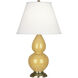 Small Double Gourd 22.75 inch 150.00 watt Sunset Yellow Accent Lamp Portable Light in Antique Brass, Pearl Dupioni