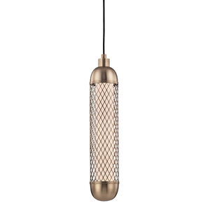 Hayes LED 5 inch Aged Brass Pendant Ceiling Light, White Frosted, Metal Mesh