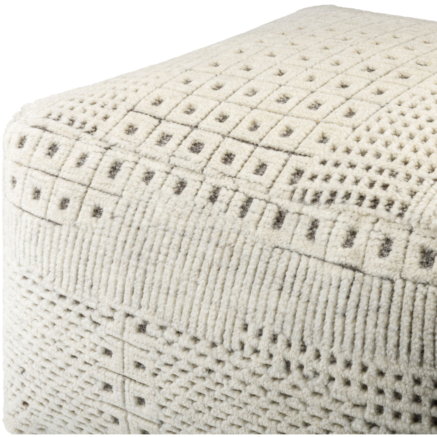 Tunisia 14 inch Off-White/Light Grey/Sterling Grey Pouf