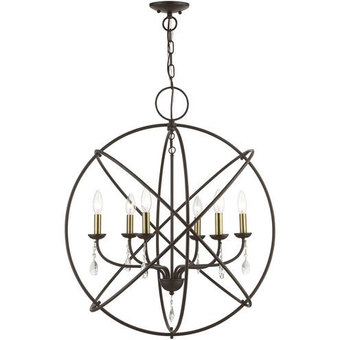 Aria 6 Light 28 inch Bronze with Antique Brass Finish Candles Pendant Chandelier Ceiling Light, Globe