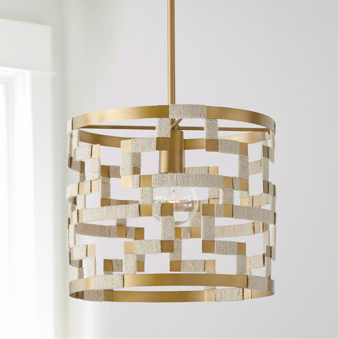 Hala 1 Light 14 inch Bleached Natural Jute and Patinaed Brass Pendant Ceiling Light
